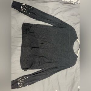 Gray Sweater with Pearl Accents